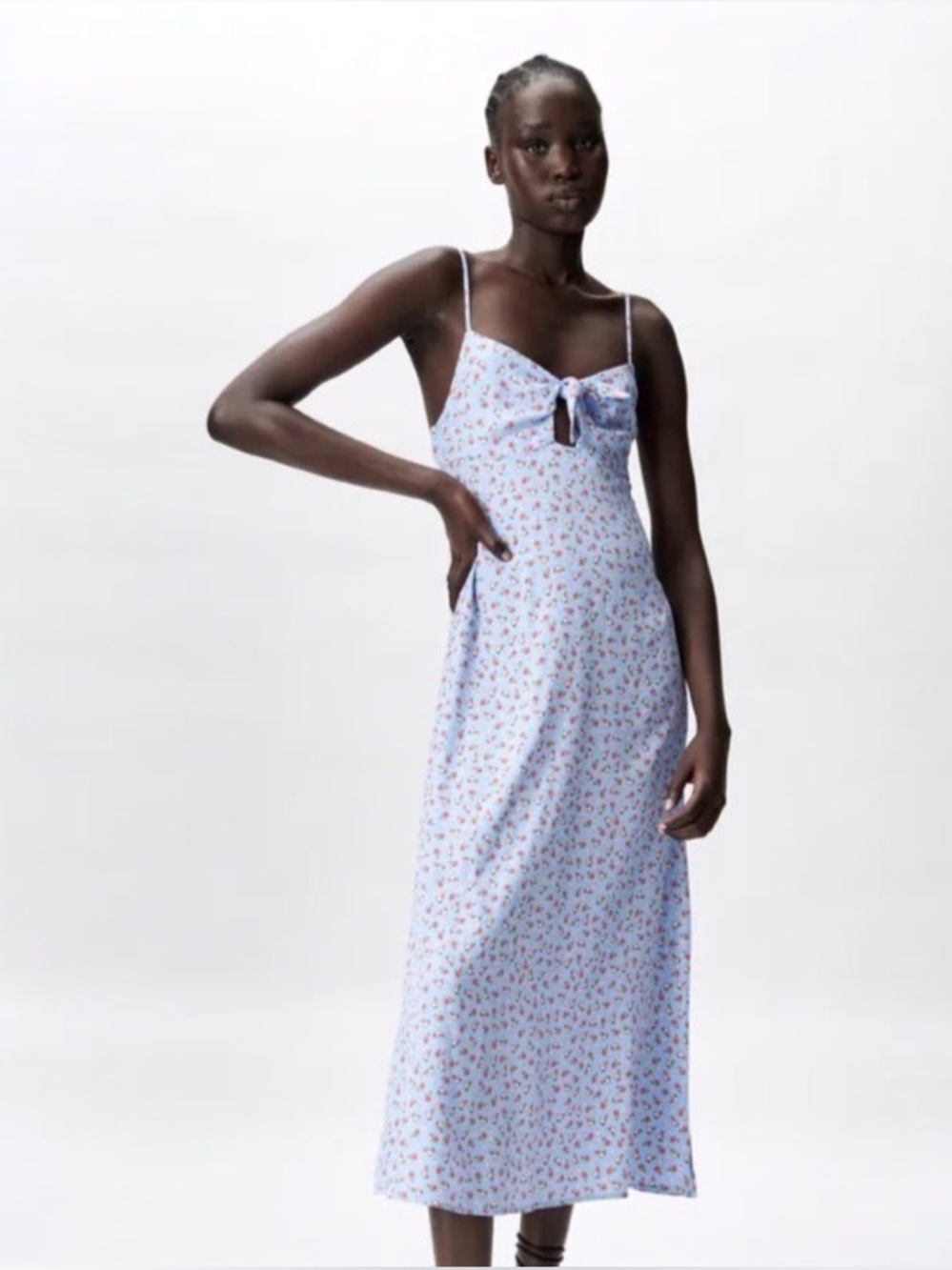 Zara Blue Floral Print Midi Dress
